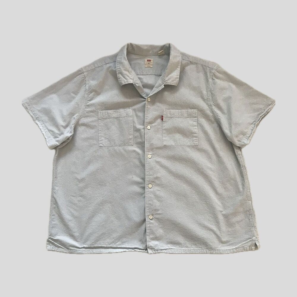 Levi's Blue White Short Sleeve Cotton Seersucker Collared Shirt Mens Size 3X